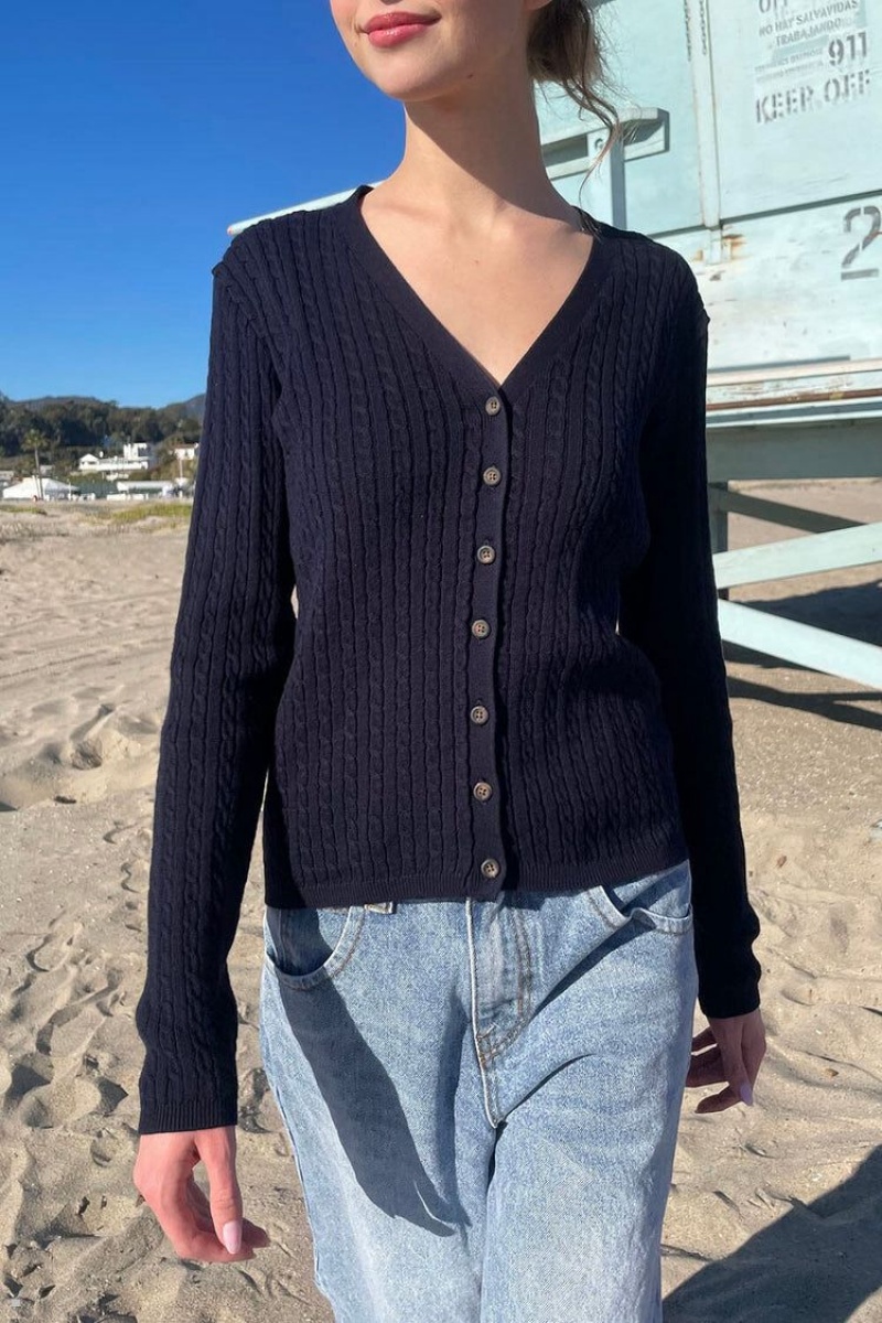 Cardigan Brandy Melville Zoe V-Neck Bleu Marine | NQC-55336396